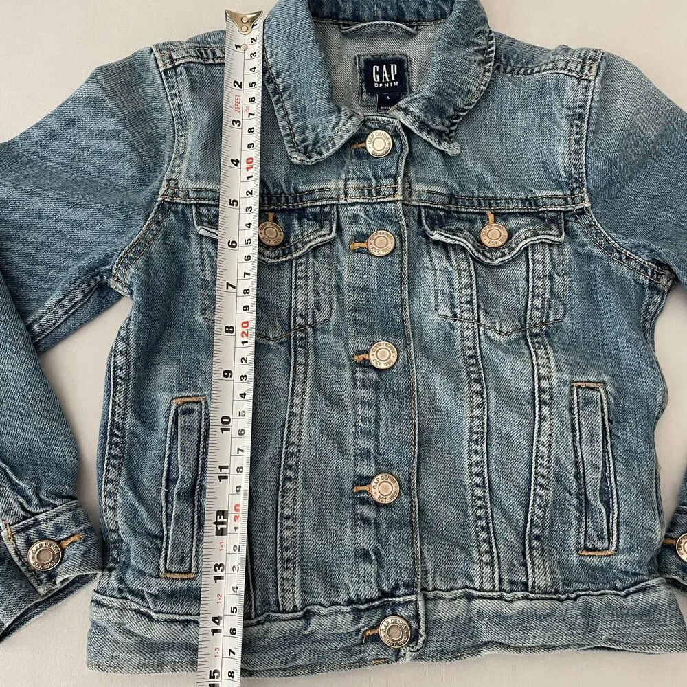 ~ Gap Kids S Jean Jacket Snaps Medium Wash Pockets Denim Cotton Blue Soft Unisex